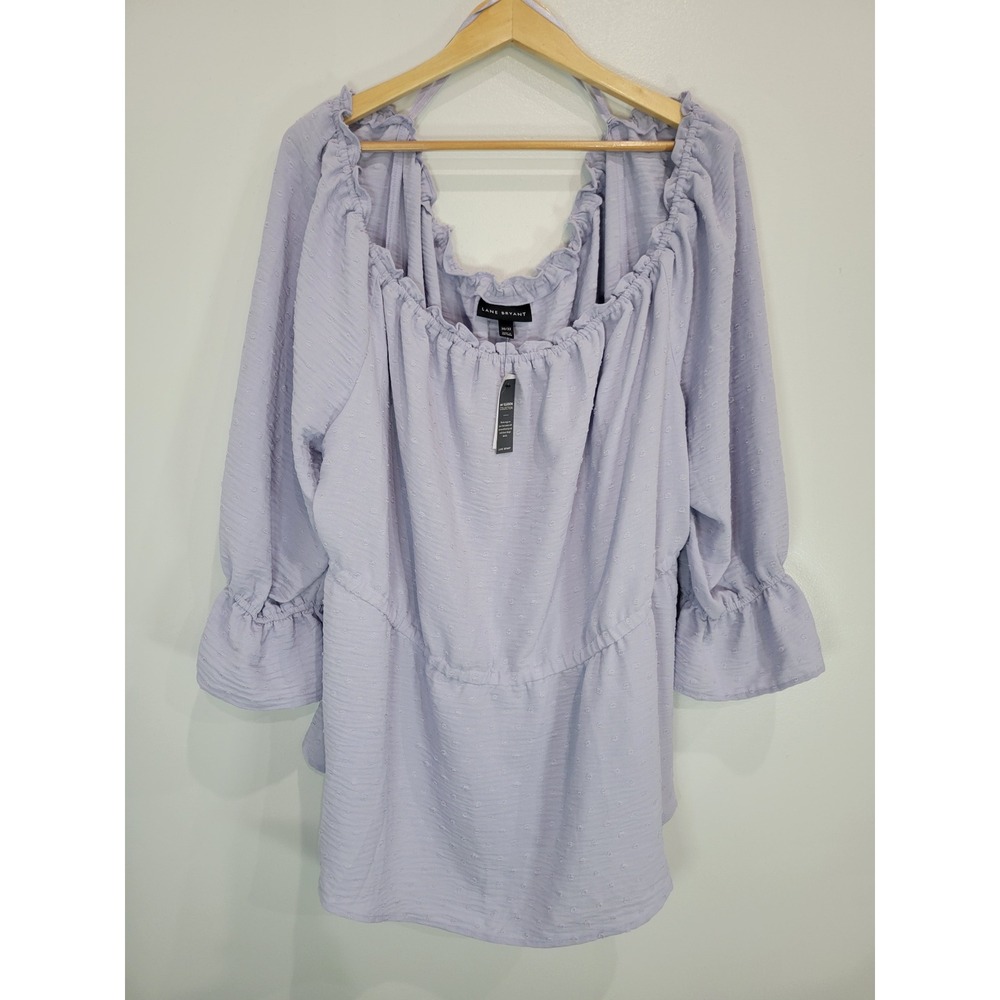 Lane Bryant Plus Size Purple Swiss Dot Off Shoulder Smocked Ruffle Sleeve Top 30